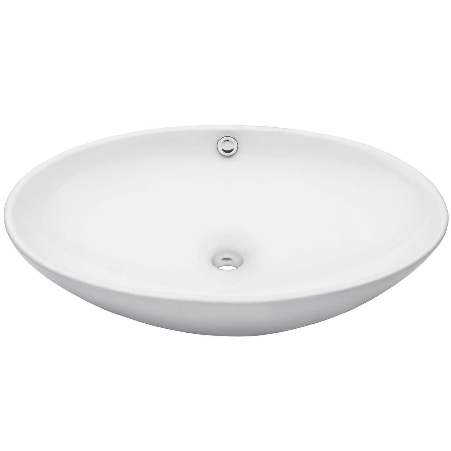 Side view of Novatto Oval White Porcelain Vessel Bathroom Sink from the NSFC-V07W136 series.