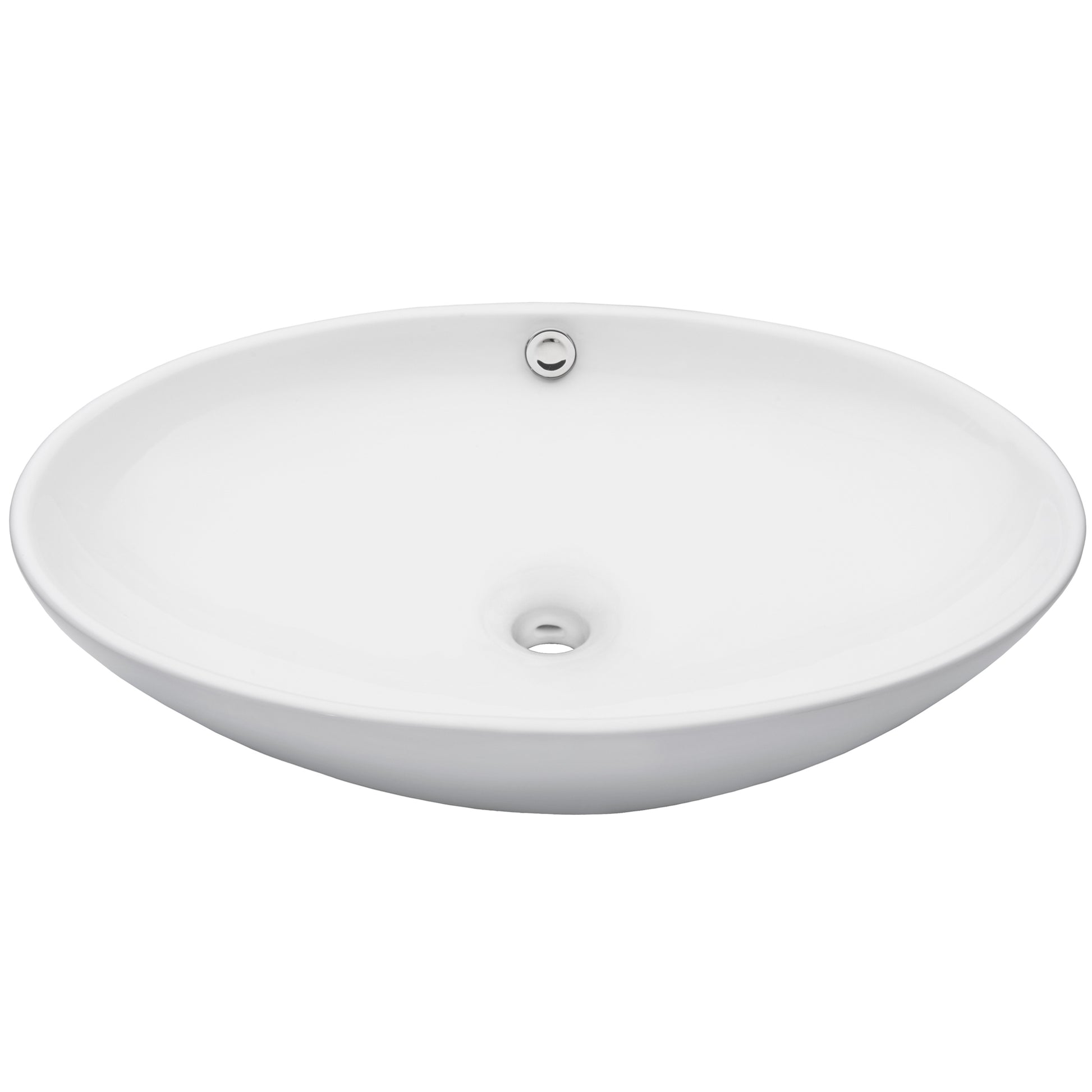 Side view of Novatto Oval White Porcelain Vessel Bathroom Sink from the NSFC-V07W136 series.