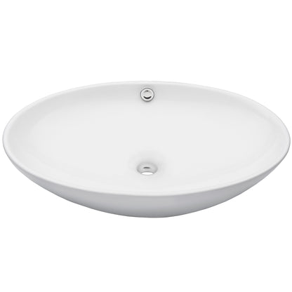 Side view of Novatto Oval White Porcelain Vessel Bathroom Sink from the NSFC-V07W136 series.