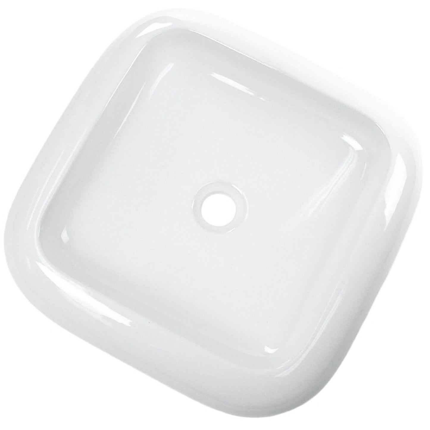 Top view of Novatto contemporary white porcelain vessel bathroom sink, traditional style, with smooth rounded shape.