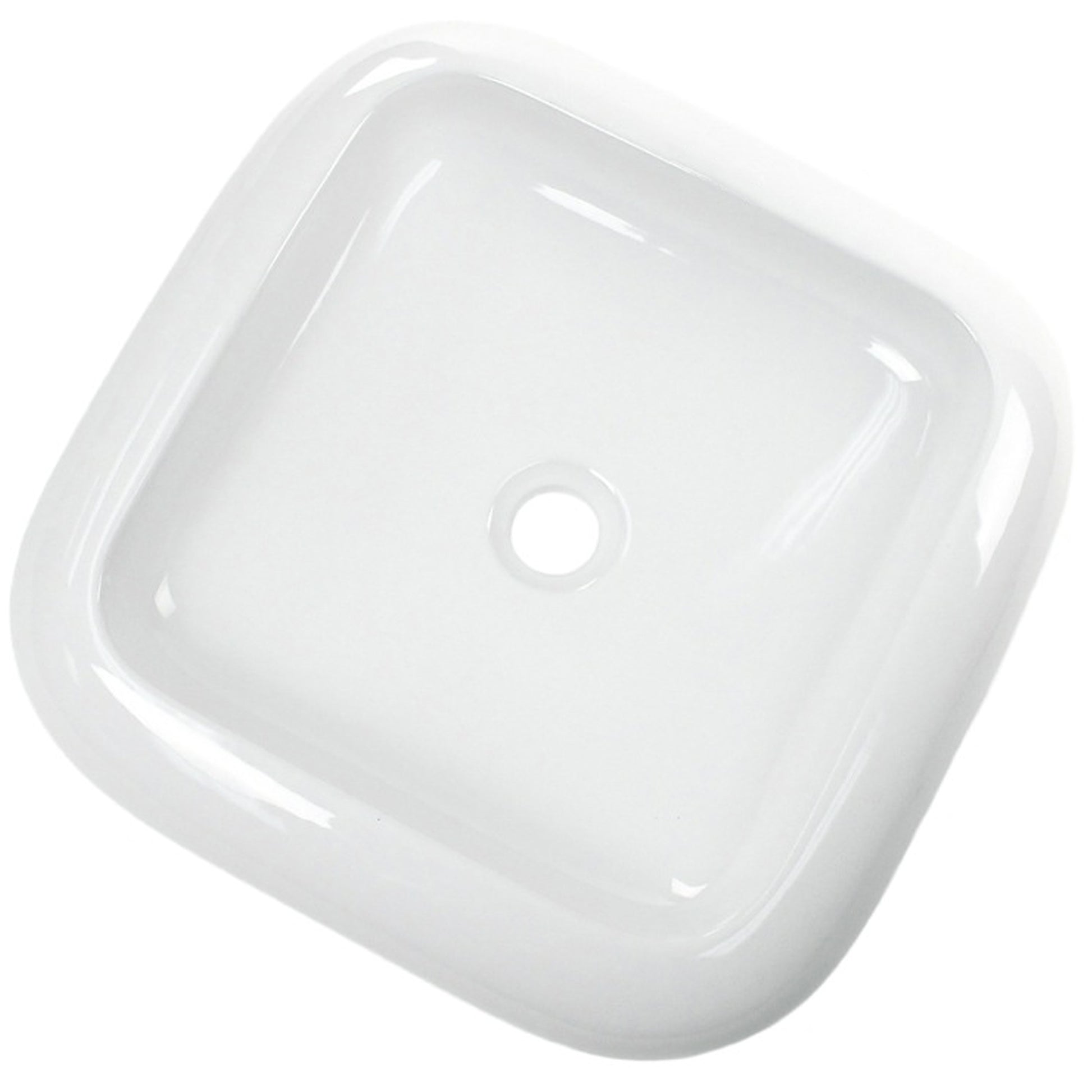 Top view of Novatto contemporary white porcelain vessel bathroom sink, traditional style, with smooth rounded shape.