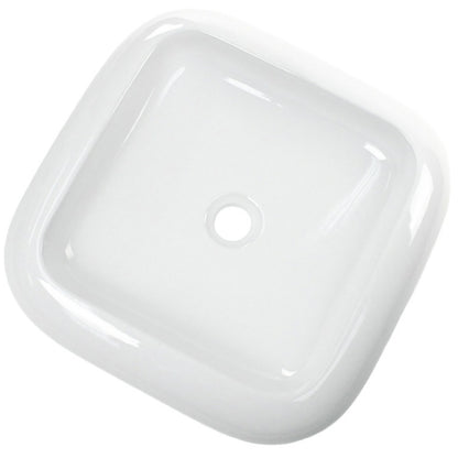 Top view of Novatto contemporary white porcelain vessel bathroom sink, traditional style, with smooth rounded shape.