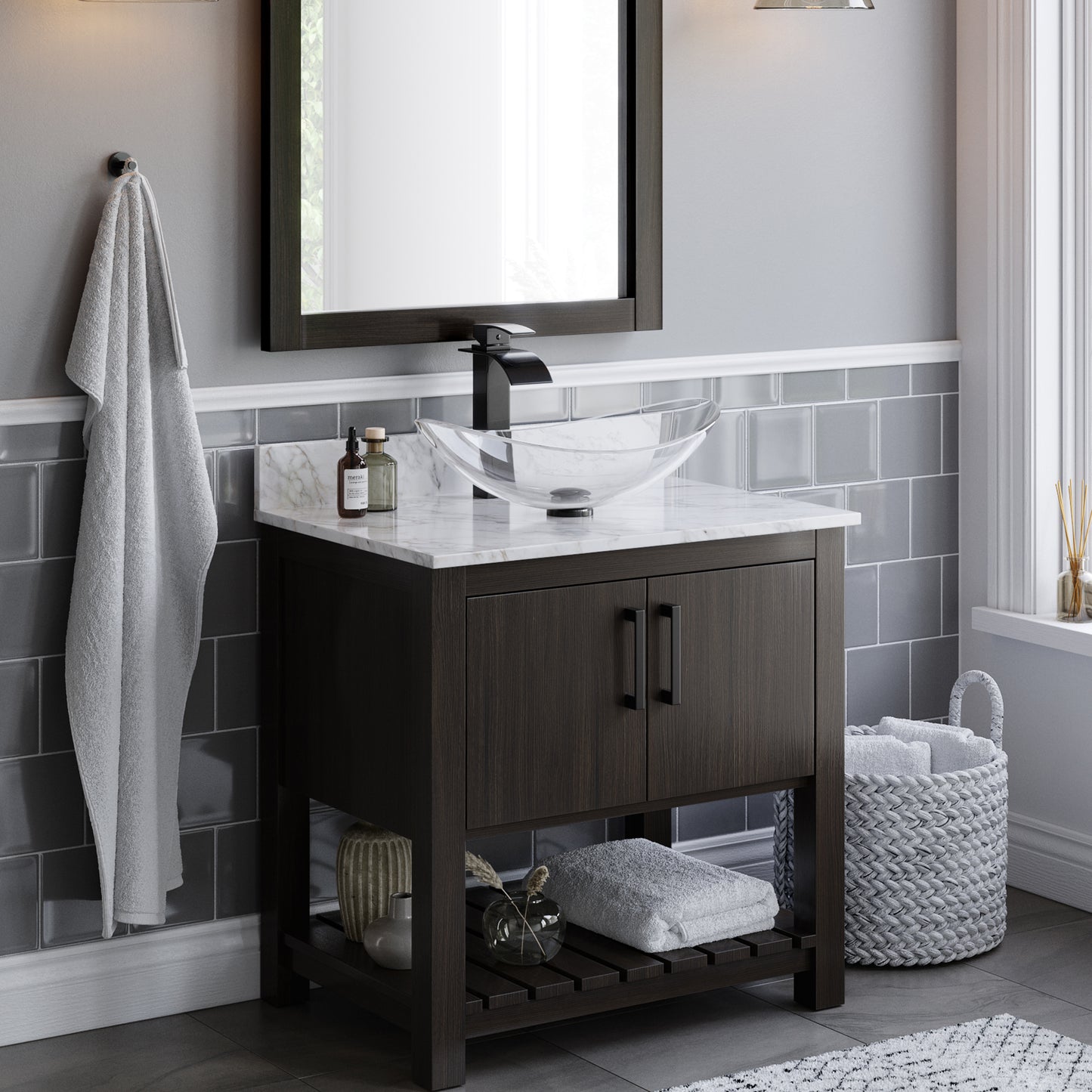 Modern clear oval tempered glass vessel bathroom sink by Novatto, featuring sleek design and smooth surface for contemporary bathrooms.