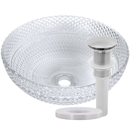 Modern Novatto Cristallo diamond clear crystal glass vessel round bathroom sink, sleek and elegant for contemporary bathrooms.