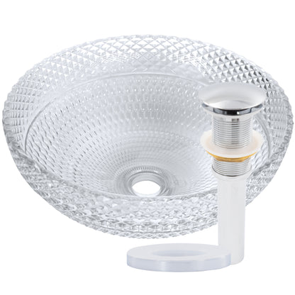 Modern Cristallo Diamond Clear Crystal Glass Vessel Bathroom Sink by Novatto, round shape with sleek transparent design