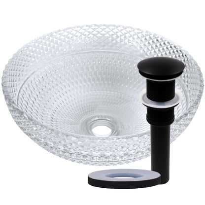 Novatto Cristallo Diamond clear crystal glass round bathroom sink with modern design, transparent vessel basin for bathroom decor