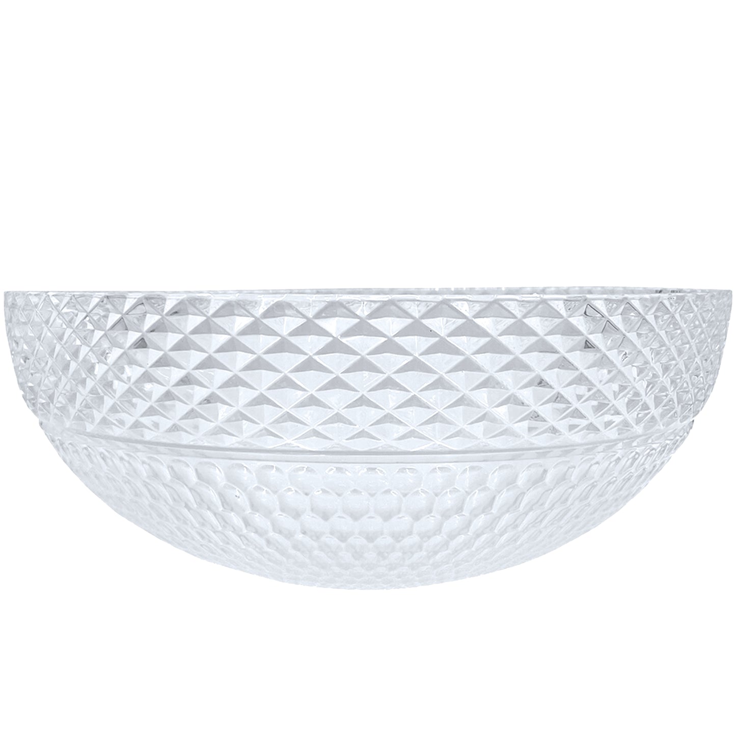 Modern Novatto Cristallo Diamond Clear crystal glass vessel bathroom sink with round shape, front view.