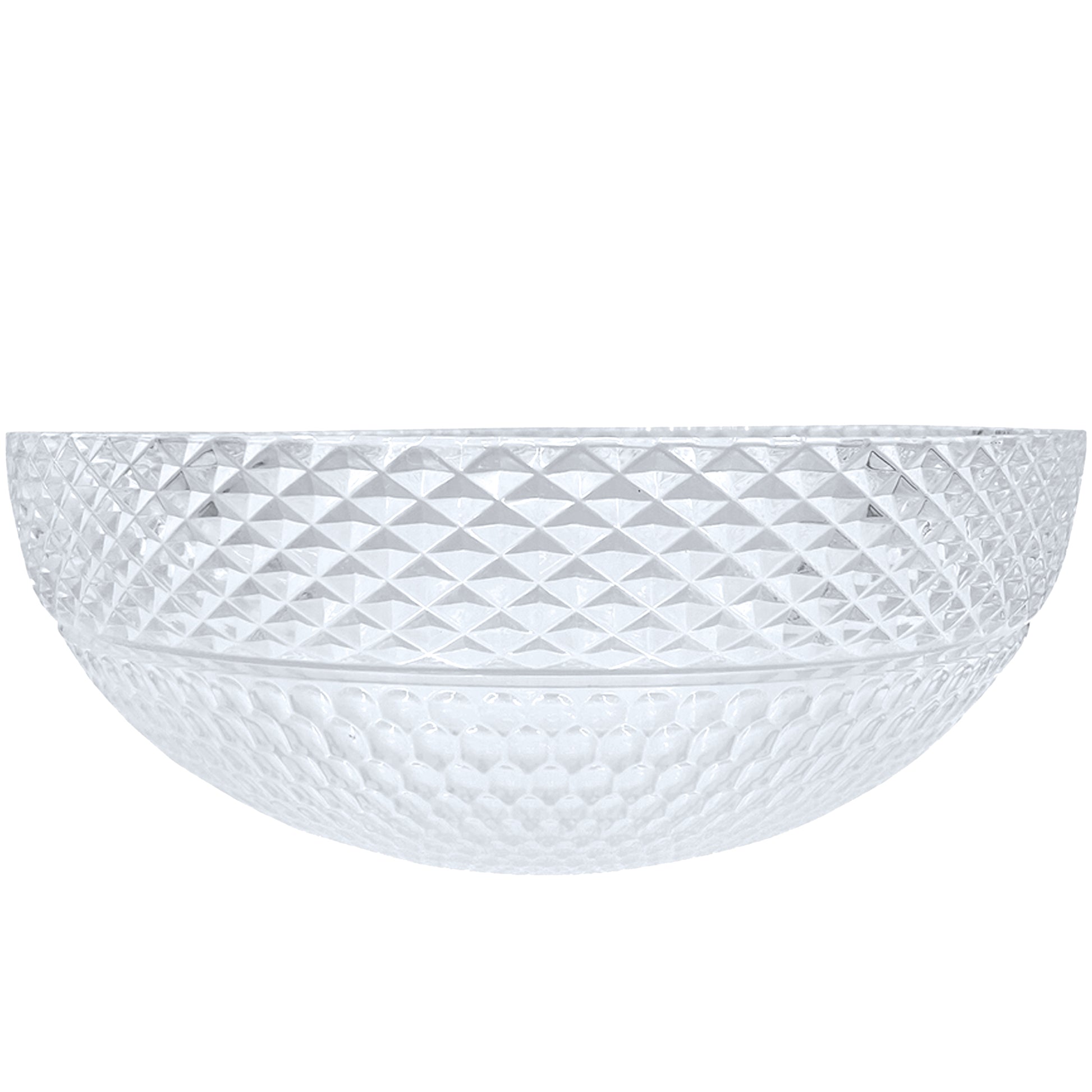 Modern Novatto Cristallo Diamond Clear crystal glass vessel bathroom sink with round shape, front view.
