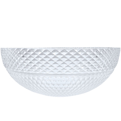 Modern Novatto Cristallo Diamond Clear crystal glass vessel bathroom sink with round shape, front view.