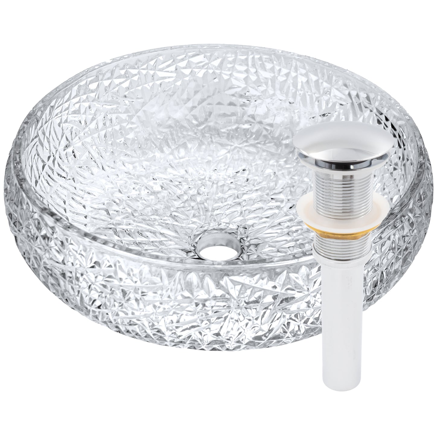 Diamante Diamond Crystal Clear Glass Extra Thick Vessel Bath Sink NCG-2410