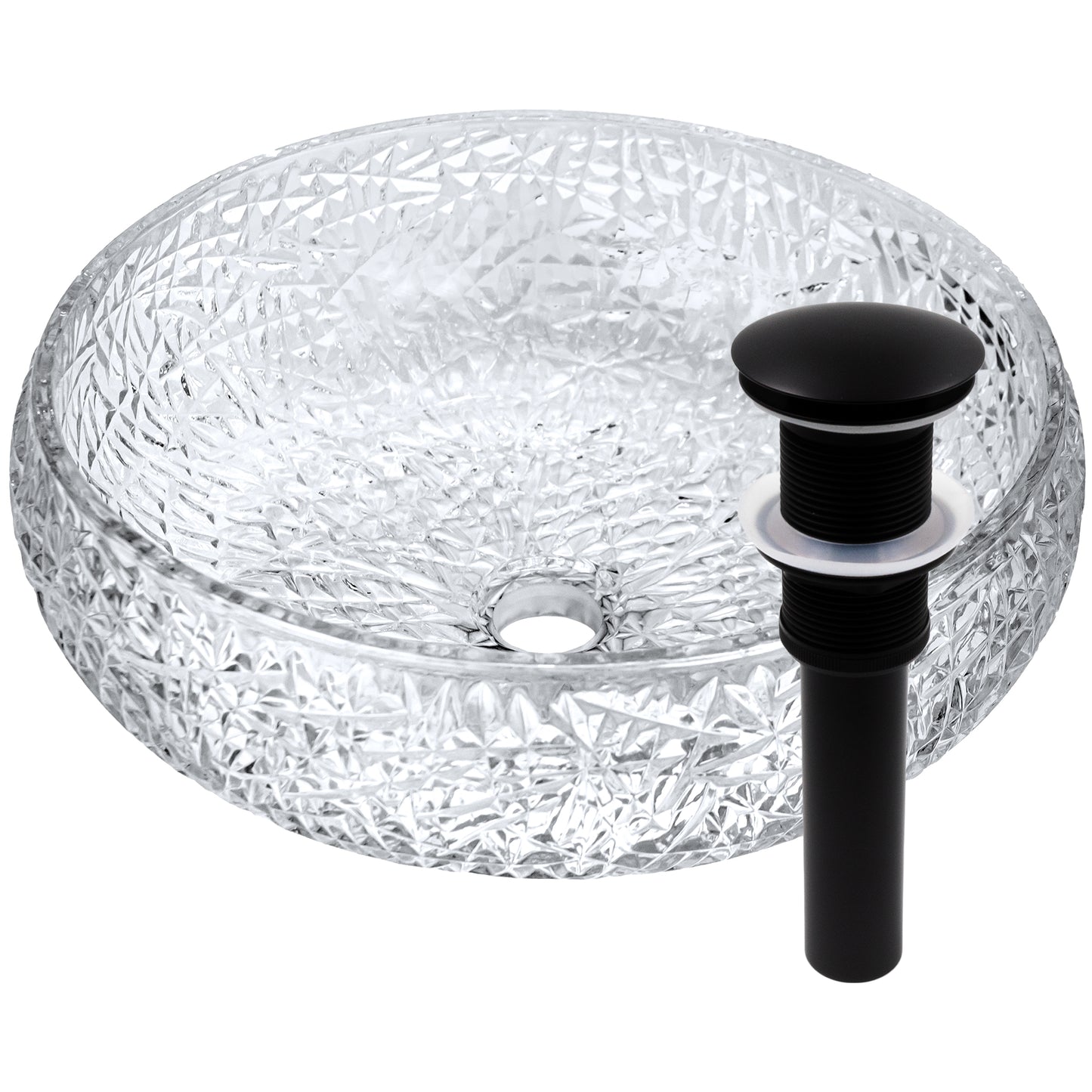 Diamante Diamond Crystal Clear Glass Extra Thick Vessel Bath Sink NCG-2410