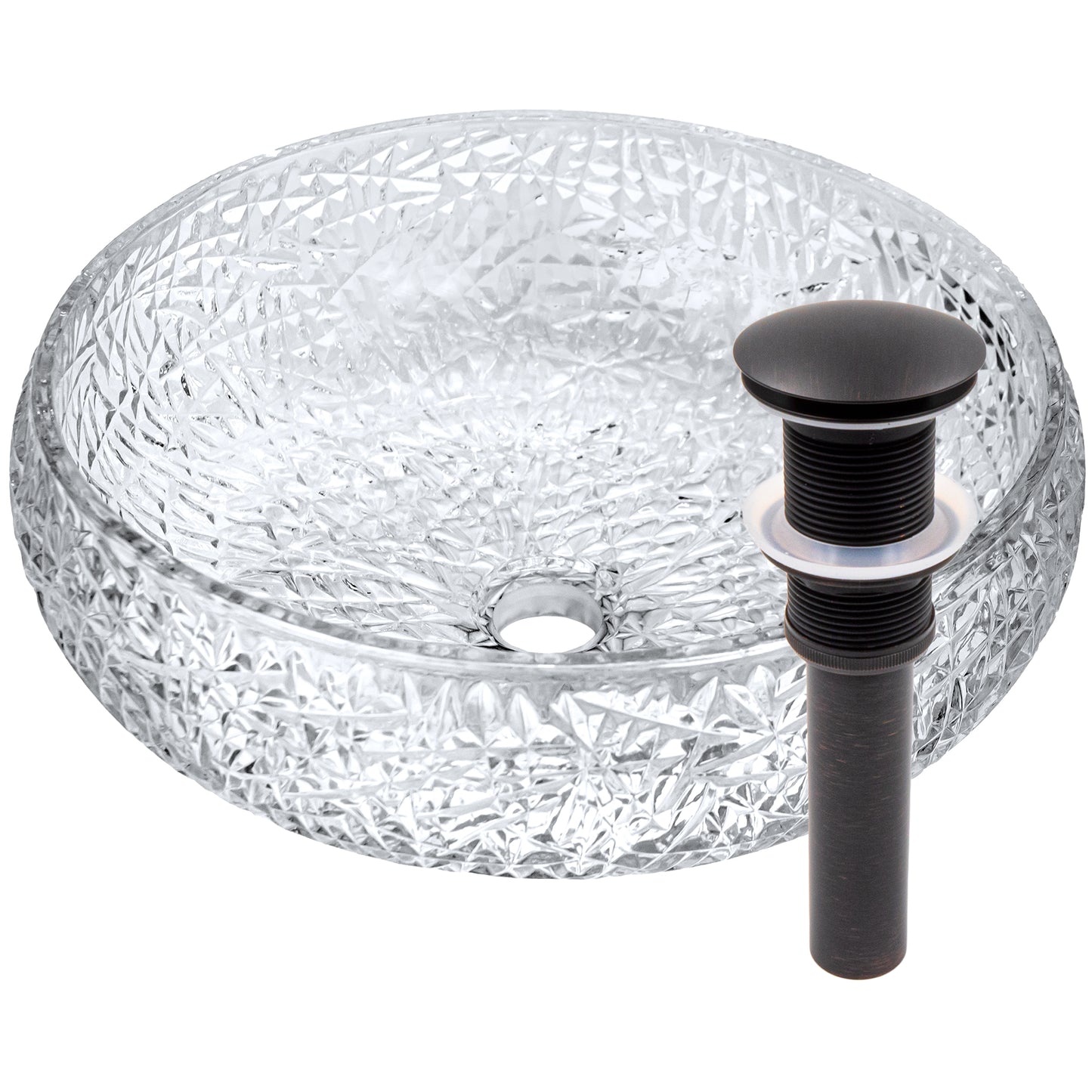 Diamante Diamond Crystal Clear Glass Extra Thick Vessel Bath Sink NCG-2410