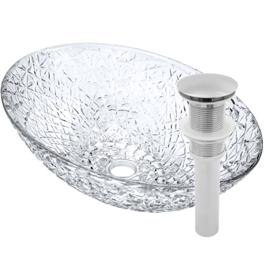 Ostrica Diamond Crystal Clear Glass Vessel Oval Bathroom Sink NCG-2412