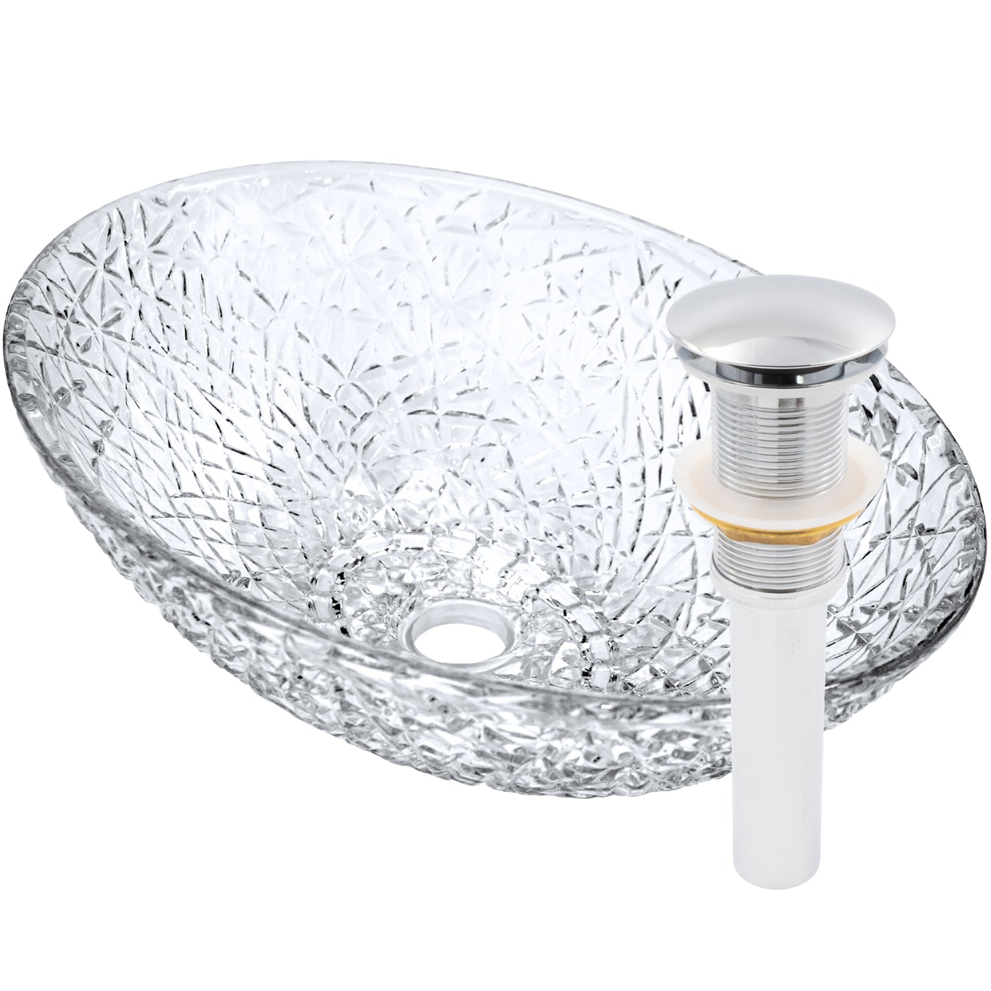 Ostrica Diamond Crystal Clear Glass Vessel Oval Bathroom Sink NCG-2412