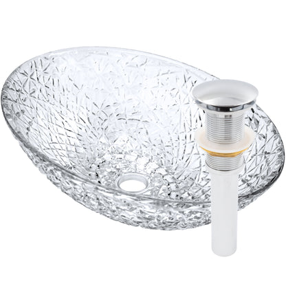 Ostrica Diamond Crystal Clear Glass Vessel Oval Bathroom Sink NCG-2412