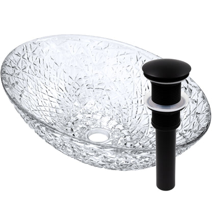 Ostrica Diamond Crystal Clear Glass Vessel Oval Bathroom Sink NCG-2412