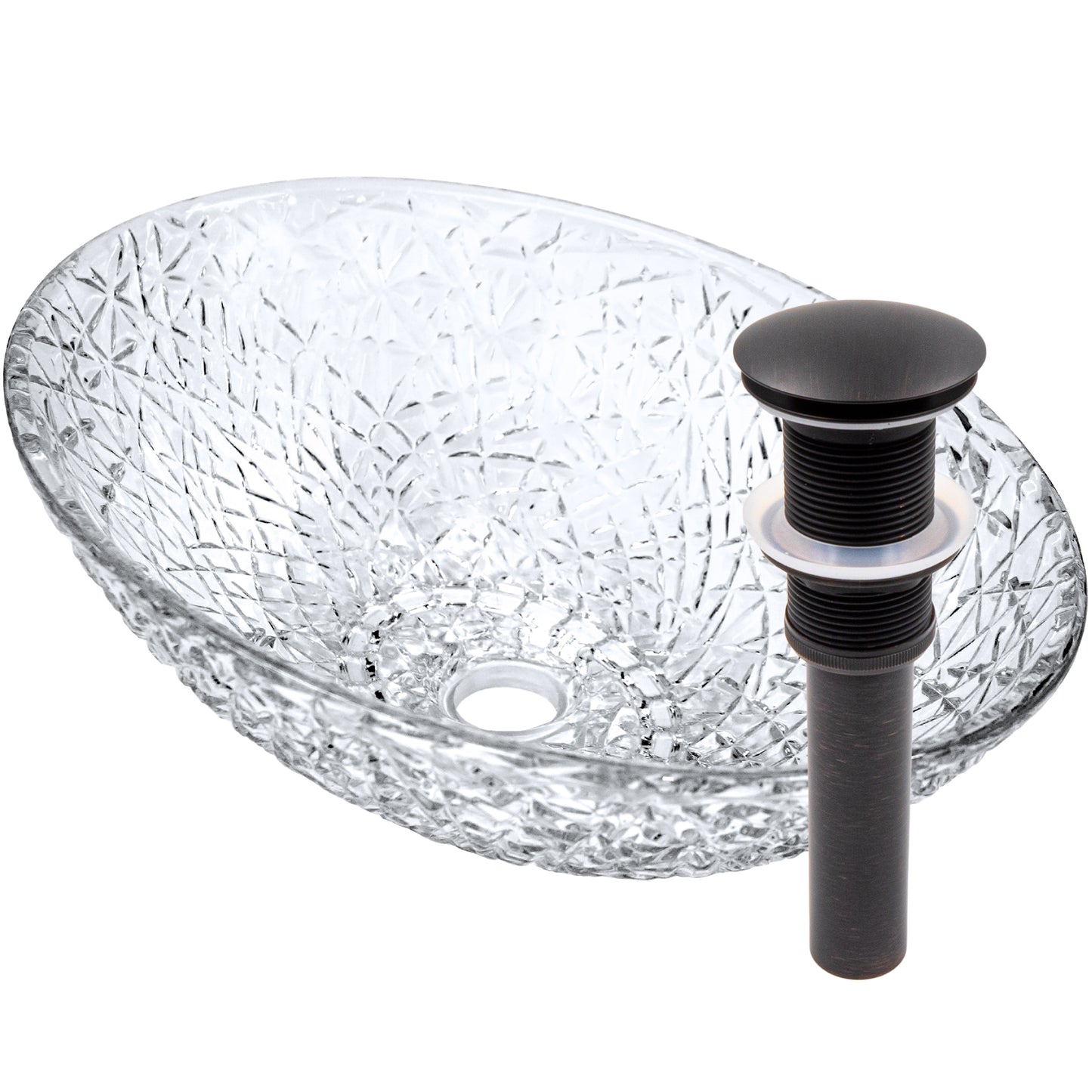 Ostrica Diamond Crystal Clear Glass Vessel Oval Bathroom Sink NCG-2412