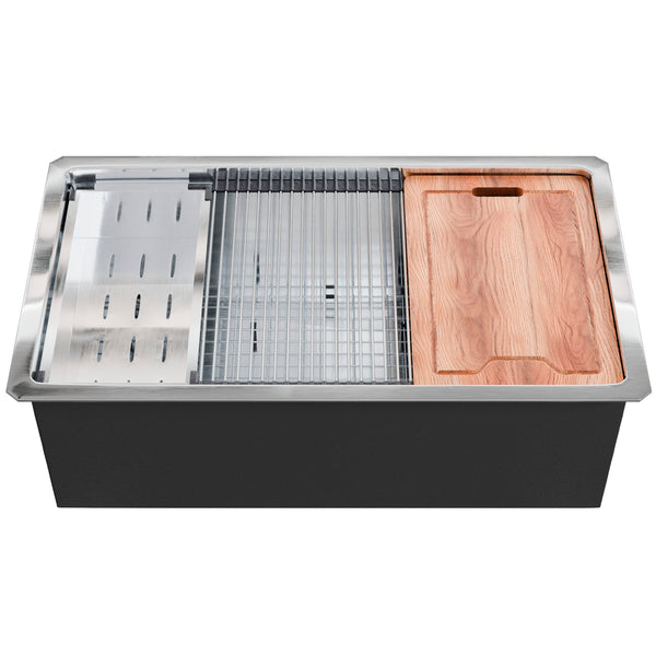 All-in Single Bowl Stainless Steel Kitchen Sink Workstation with Accessories - NKS-SBALLINART04