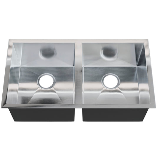 Contemporary Zero Radius Double Bowl Stainless Steel Kitchen Sink - NKSS-DBART02