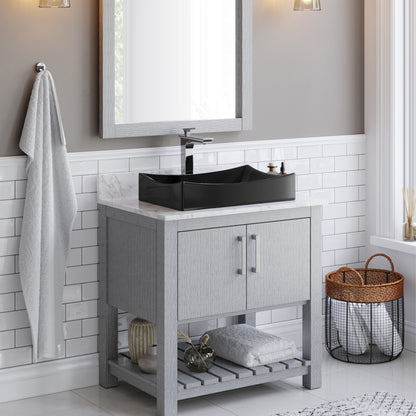 Matte Black Rectangular Porcelain Vessel Bathroom Sink, NP-01141MB