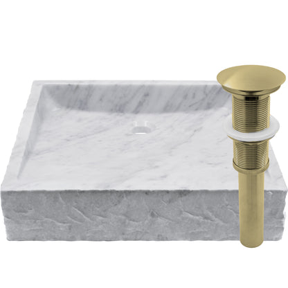 Natural Carrara White Marble Square Vessel Sink with Chiseled Exterior NOSV-CWSQ
