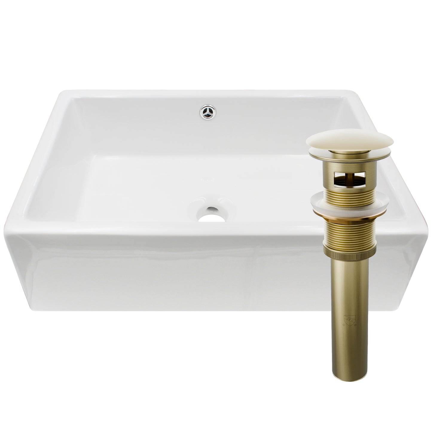 White porcelain vessel sink with overflow, rectangular shape, by Novatto, designed for bathroom vanity installation.