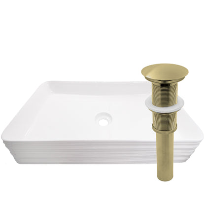 Rectangular White Porcelain Sink with Grooved Exterior, NP-208513