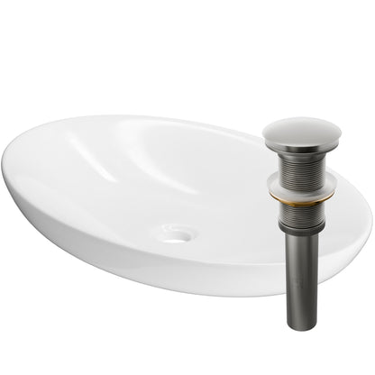White porcelain vessel sink with overflow, traditional bathroom style by Novatto, showcasing smooth, round design and glossy finish.