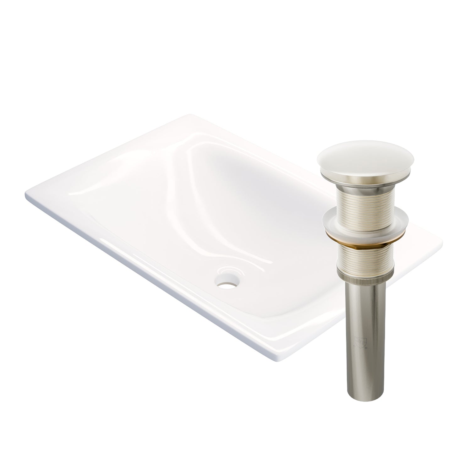 Rectangular white porcelain drop-in bathroom sink by Novatto, modern contemporary design with smooth surfaces and clean lines.