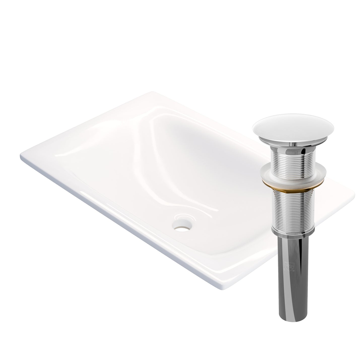 Rectangular white porcelain drop-in bathroom sink by Novatto, modern contemporary design with smooth surface and clean edges.