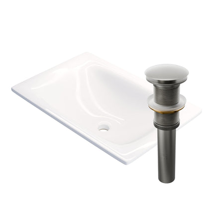 Modern white porcelain rectangular drop-in bathroom sink by Novatto, with smooth edges and sleek contemporary design.