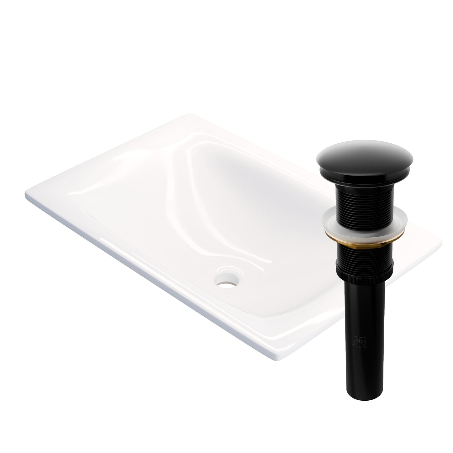 Rectangular white porcelain drop-in bathroom sink by Novatto, modern contemporary design with smooth surface and clean lines.