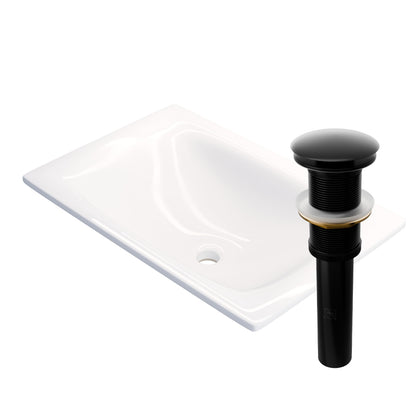 Rectangular white porcelain drop-in bathroom sink by Novatto, modern contemporary design with smooth surface and clean lines.