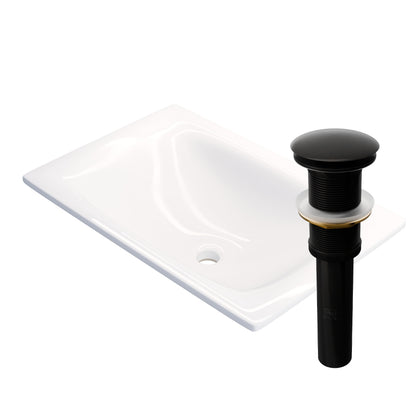 Rectangular white porcelain drop-in bathroom sink by Novatto, modern contemporary design, with clean lines and smooth surface.