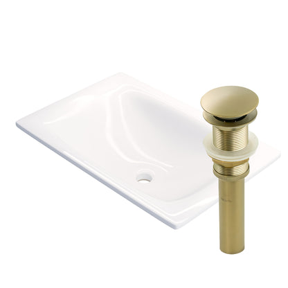 Rectangular white porcelain drop-in bathroom sink by Novatto, modern contemporary design with smooth surface and clean lines.