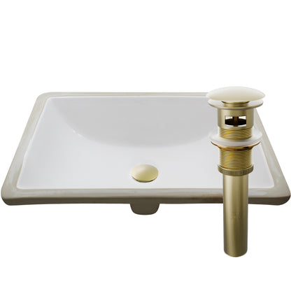Rectangular white porcelain vessel sink with overflow, Novatto NP-U193906 undermount bathroom sink, shown from above.