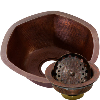 Hexagon Hammered Copper Bar Sink, TCB-004AN