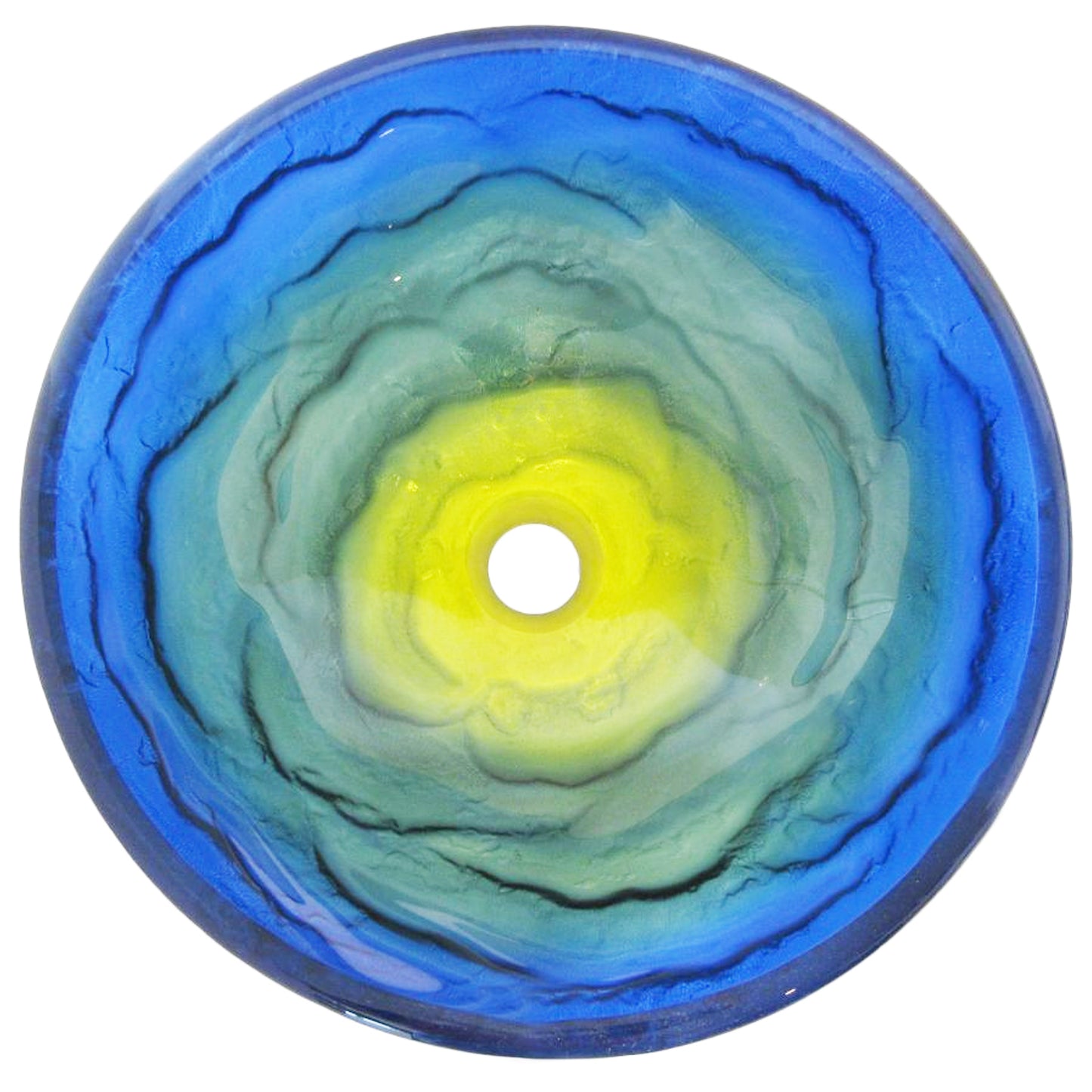 Blue Ombre Round Tempered Glass Vessel Bathroom Sink TIS-191