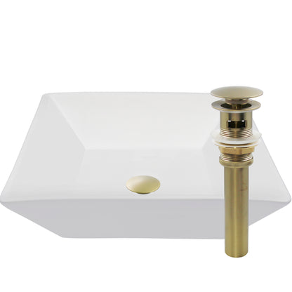 Contemporary square white porcelain vessel bathroom sink by Novatto with traditional design, displayed in a clean and modern bathroom setting.