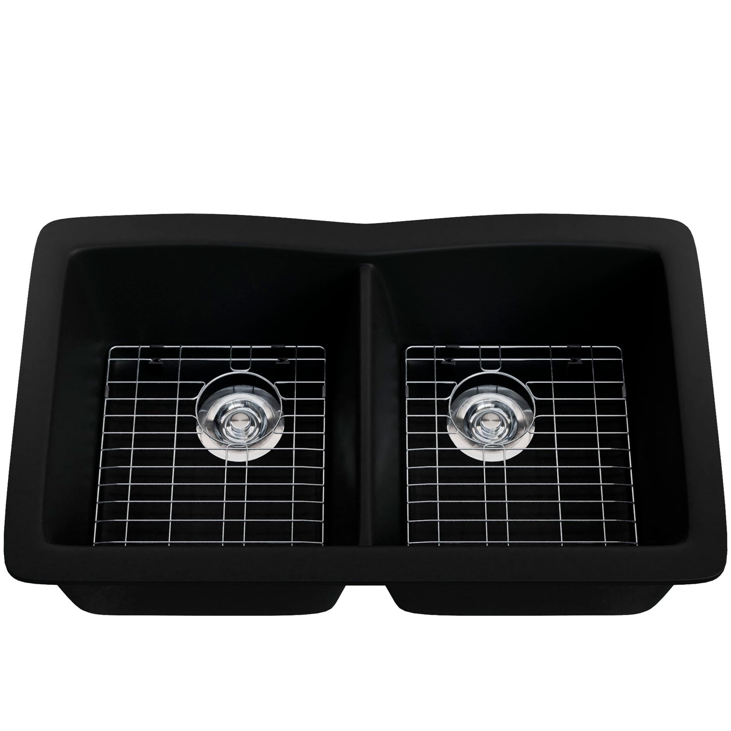 Double Bowl Undermount Granite Composite Sink in Absolute Black - NKGC-5050UND-AB