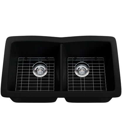 Double Bowl Undermount Granite Composite Sink in Absolute Black - NKGC-5050UND-AB