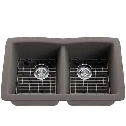 Double Bowl Undermount Granite Composite Sink in Ash - NKGC-5050UND-AS