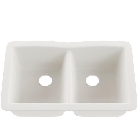 Double Bowl Undermount Granite Composite Sink in Striking White - NKGC-5050UND-WHI