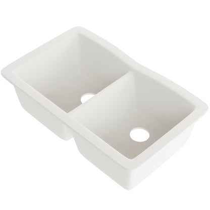 Double Bowl Undermount Granite Composite Sink in Striking White - NKGC-5050UND-WHI