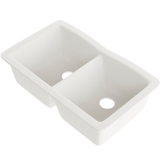 Double Bowl Undermount Granite Composite Sink in Striking White - NKGC-5050UND-WHI