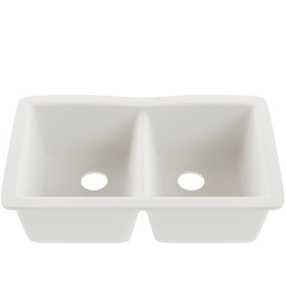 Double Bowl Undermount Granite Composite Sink in Striking White - NKGC-5050UND-WHI