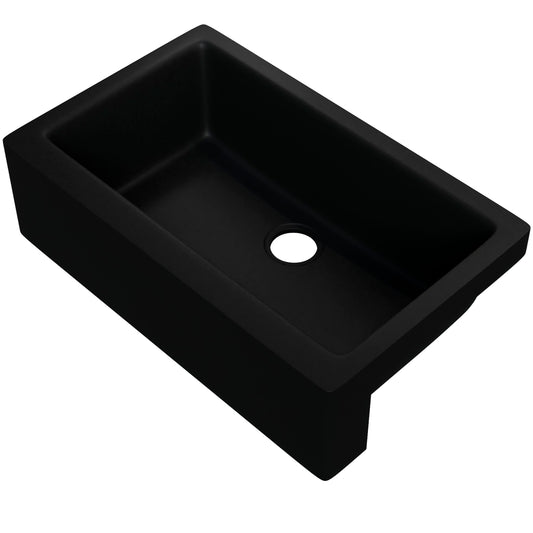 Single Bowl Farmhouse Granite Composite Sink in Absolute Black - NKGC-SBFARM-AB