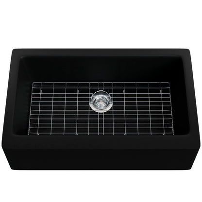 Single Bowl Farmhouse Granite Composite Sink in Absolute Black - NKGC-SBFARM-AB