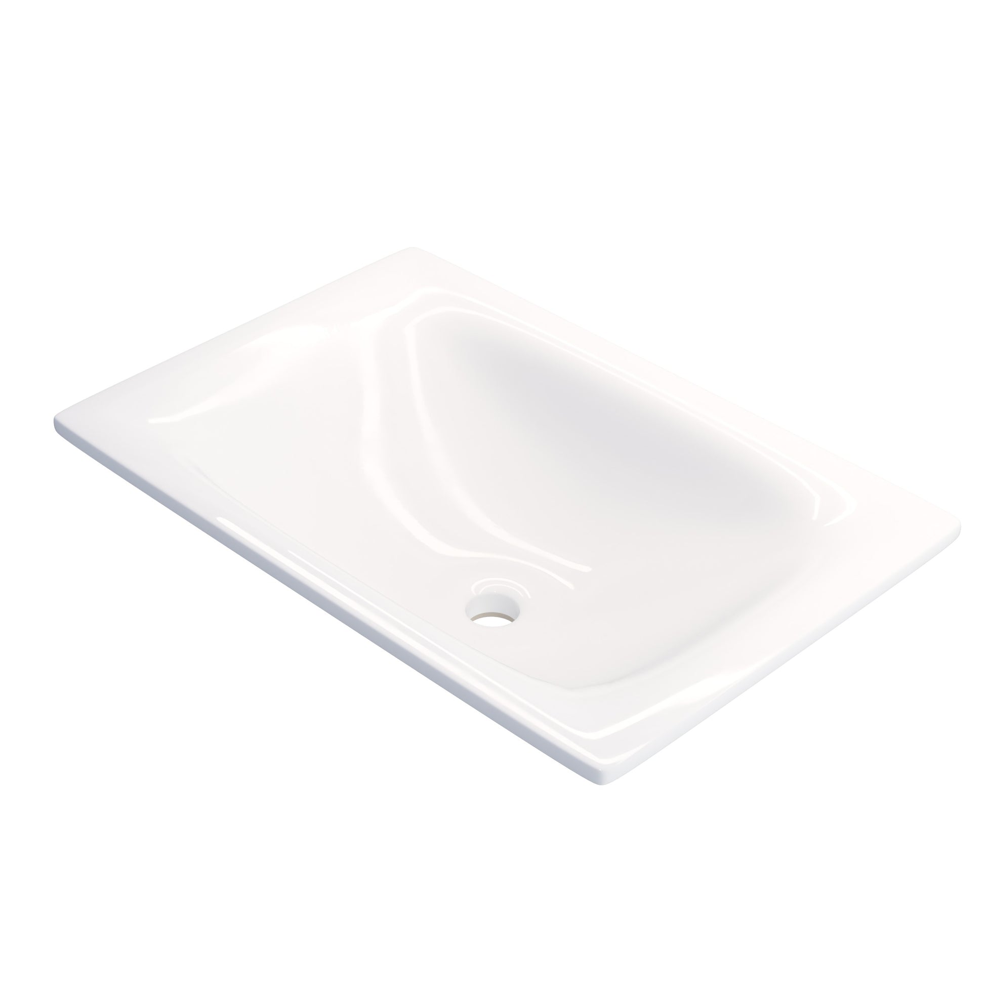 Modern white porcelain drop-in bathroom sink by Novatto, rectangular shape with smooth edges, designed for contemporary bathroom decor.