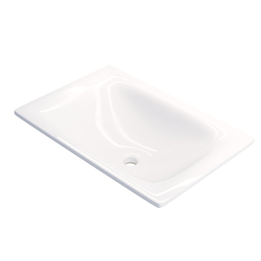 Modern white porcelain drop-in bathroom sink by Novatto, rectangular shape with smooth edges, designed for contemporary bathroom decor.